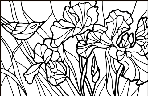 Irises Stained Glass Coloring Page